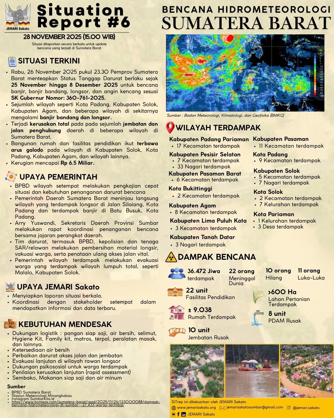 Bencana Hidrometeorologi Sumatera Barat (SiTrep #6)